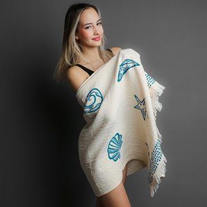ICONIUM Luxury Sea shell printed, muslin Peshtemal for women